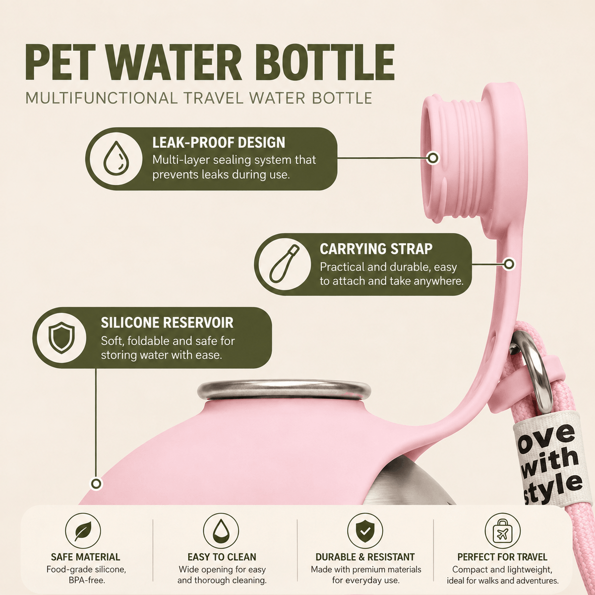 Portable Pet Water Bottle for Dogs & Cats – Travel Dispenser