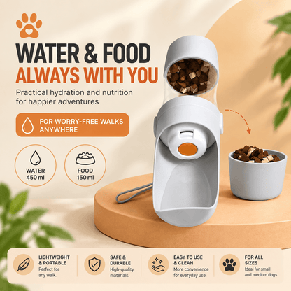 2-in-1 Portable Water and Food Bottle for Dogs and Cats – 500ml