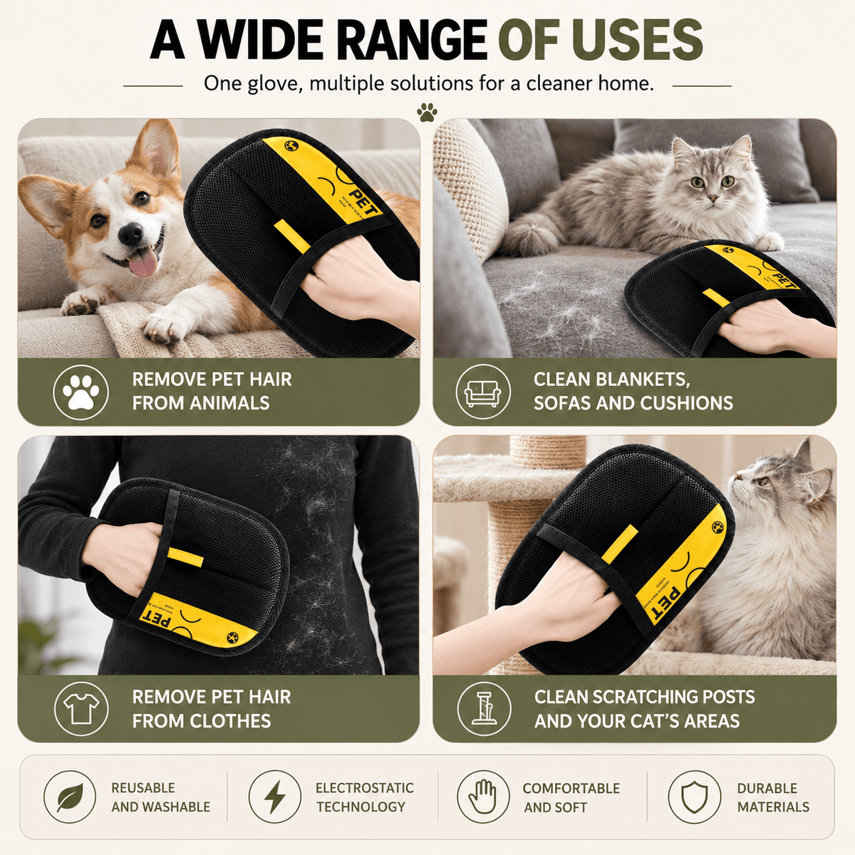 2 Reusable Pet Hair Remover Gloves