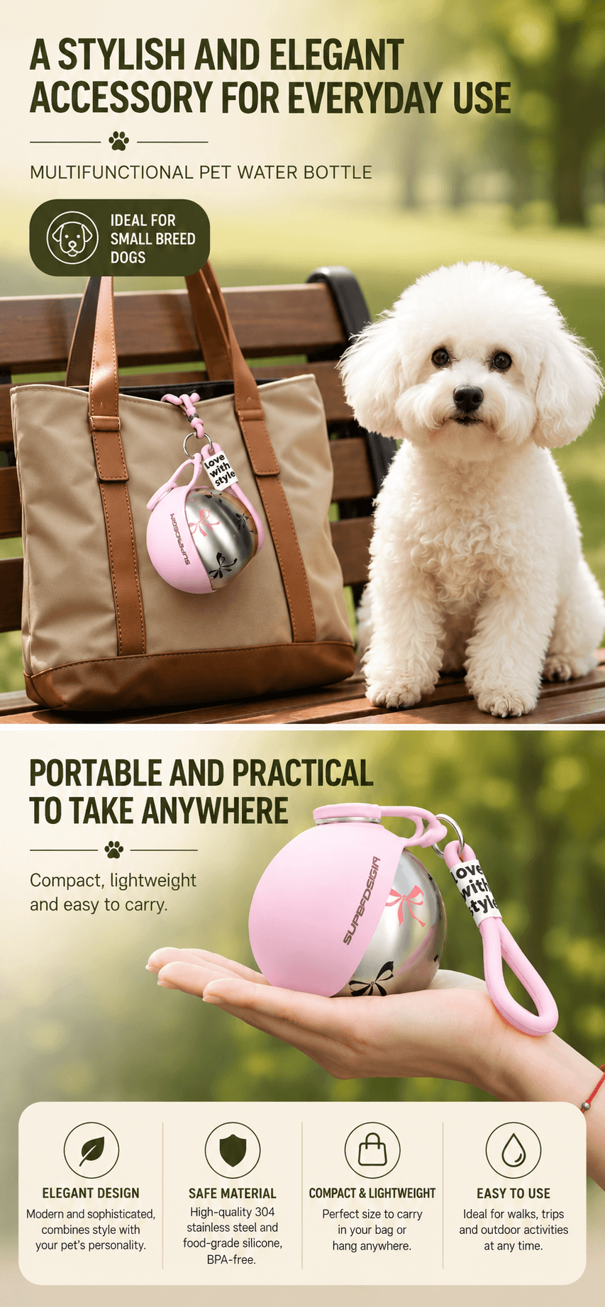 Portable Pet Water Bottle for Dogs & Cats – Travel Dispenser