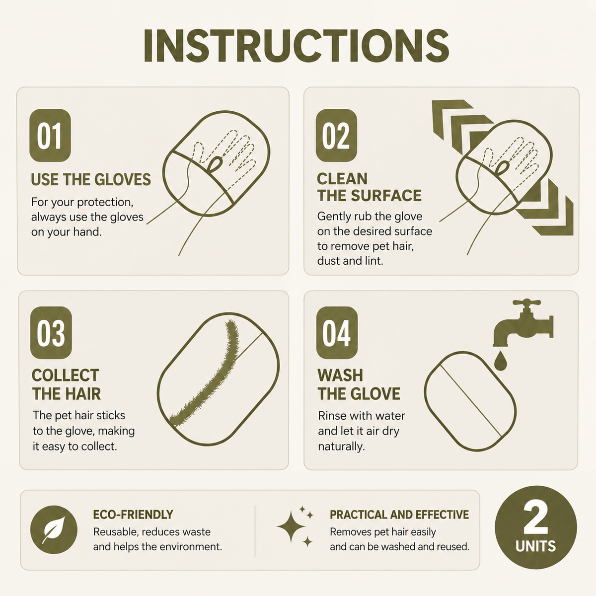 2 Reusable Pet Hair Remover Gloves
