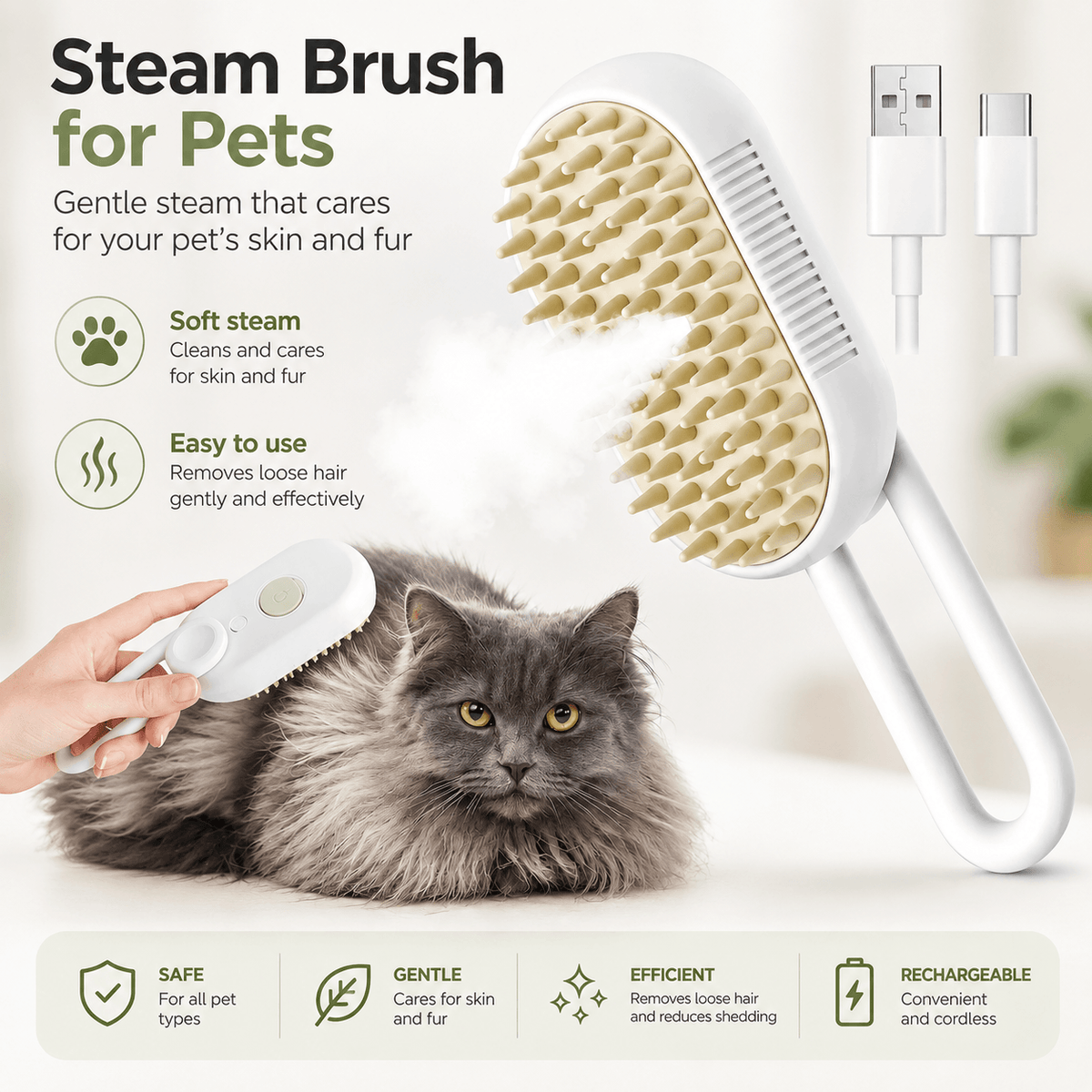 3-in-1 Pet Brush | Steam, Massage & Hair Removal